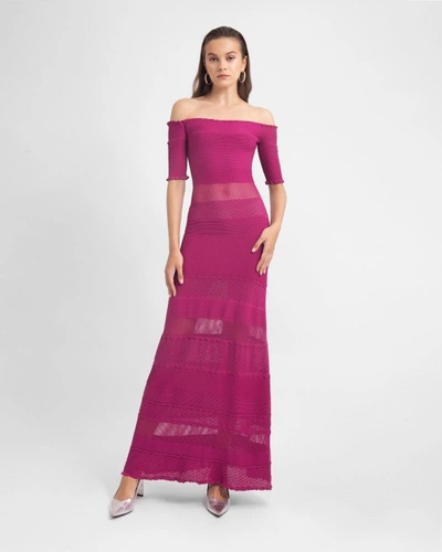 Shop Gemy Maalouf Straight Knit Fuchsia Dress - Long Dresses In Pink