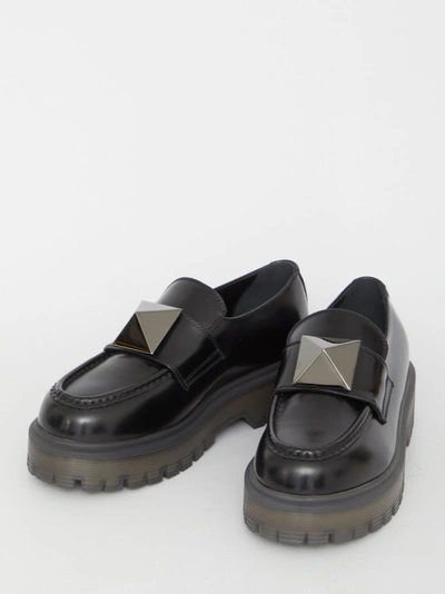 Shop Valentino One Stud Loafers In Grey