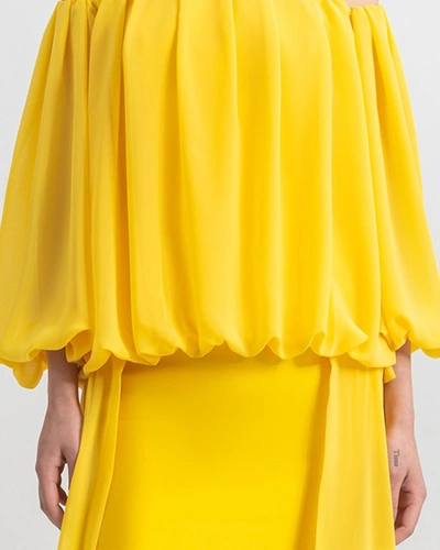 Shop Gemy Maalouf Chiffon Off-shoulders Dress - Short Dresses In Gold