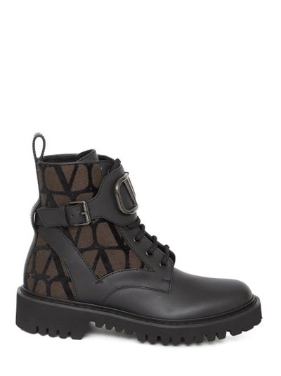 Shop Valentino Vlogo Signature Combat Boots In Grey