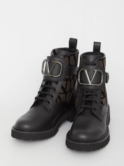 Shop Valentino Vlogo Signature Combat Boots In Grey