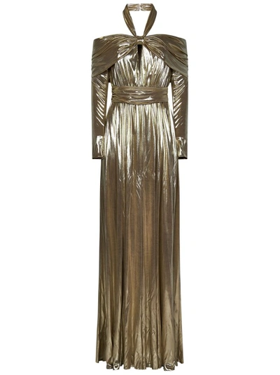Shop Giambattista Valli Gold Long Dress Open Shoulders In Brown