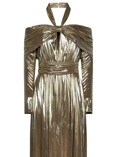 Shop Giambattista Valli Gold Long Dress Open Shoulders In Brown