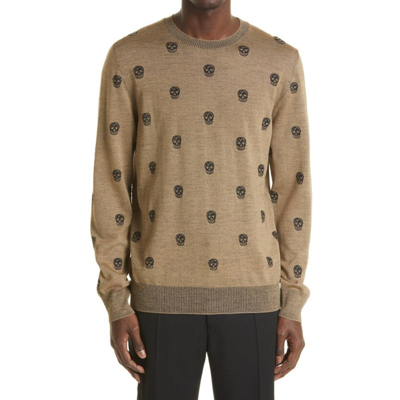 Shop Alexander Mcqueen Wool Skull Sweater In Brown