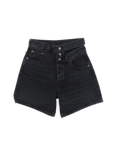 Shop Agolde Cut Out Detailed Denim Shorts In Black
