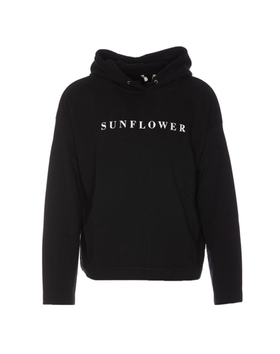 Shop Sunflower Logo Printed Drawstring Hoodie In Black