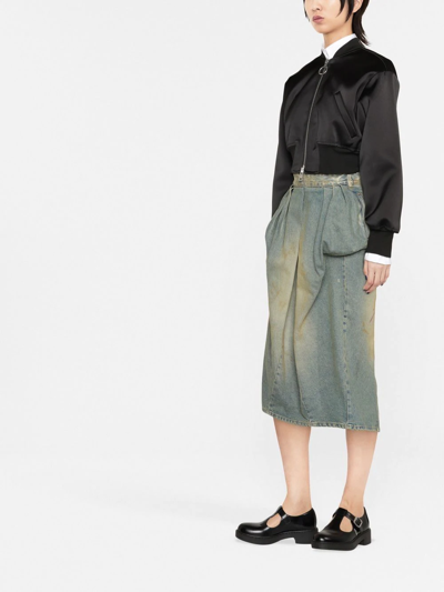 Shop Maison Margiela Pleated Faded-denim Balloon Midi Skirt