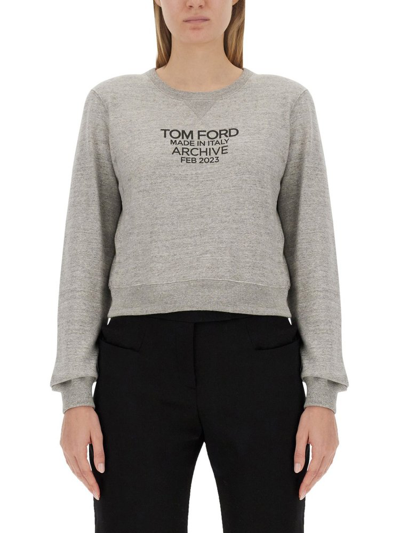 Shop Tom Ford Logo Printed Crewneck Sweatshirt In Grey