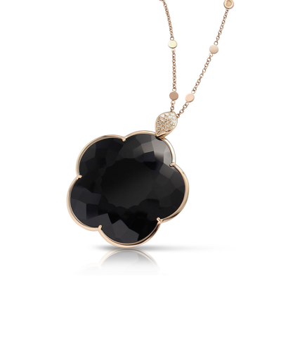 Shop Pasquale Bruni Ton Joli 18k Rose Gold Black Onyx Flower Pendant Necklace With Diamonds, 36"l