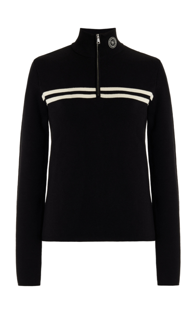 Shop Sporty And Rich Half-zip Cotton-blend Top In Black