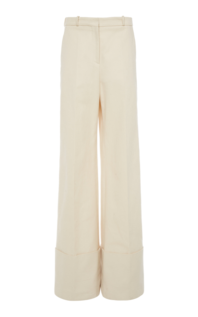 Shop Del Core Cotton Wide-leg Trousers In Ivory