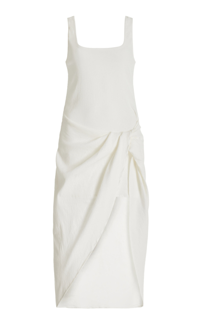 Shop Anemos The Selene Draped Linen-blend Midi Dress In White