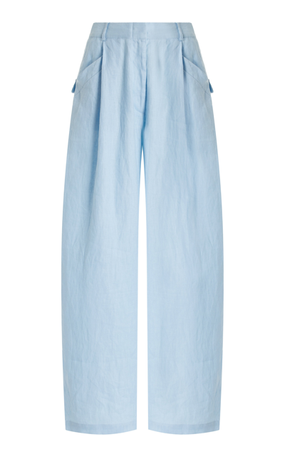 Shop Aexae High-waisted Linen Pants In Blue
