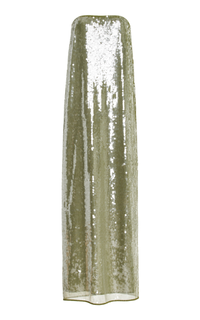 Shop Staud Casey Strapless Sequined Maxi Dress In Green