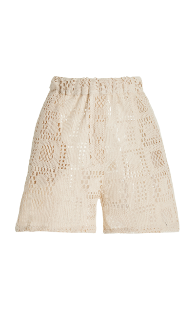 Shop Albus Lumen Crocheted Cotton Shorts In Ivory