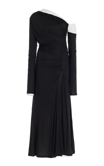 Shop Tove Ulla Off-the-shoulder Ruched Jersey Midi Dress In Black