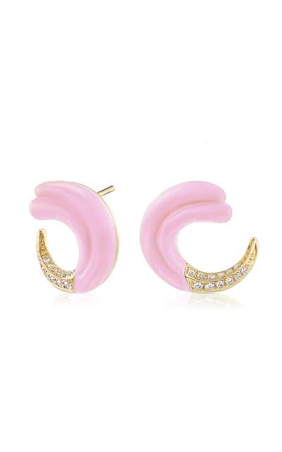 Shop Sorellina Seashell 18k Yellow Gold Opal Earrings In Pink