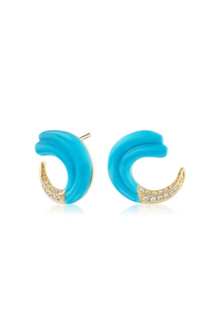Shop Sorellina Seashell 18k Yellow Gold Turquoise Earrings In Blue