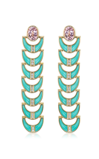 Shop Sorellina Capri 18k Yellow Gold Chrysoprase; Tourmaline Earrings In Blue