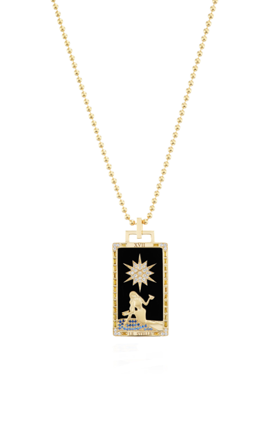 Shop Sorellina Le Stelle Piccola 18k Yellow Gold Onyx Tarot Card Necklace In Black