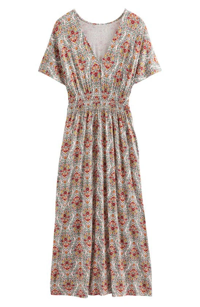 Boden Smocked Waist Maxi Dress In Red Multi Vine Terrace