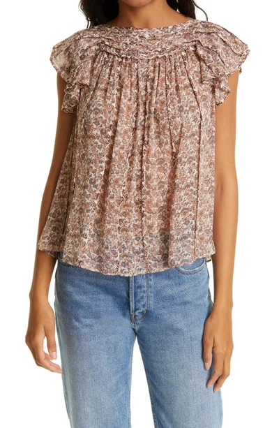 Ulla Johnson Akil Floral-print Ruffled Silk Blouse In Gardenia