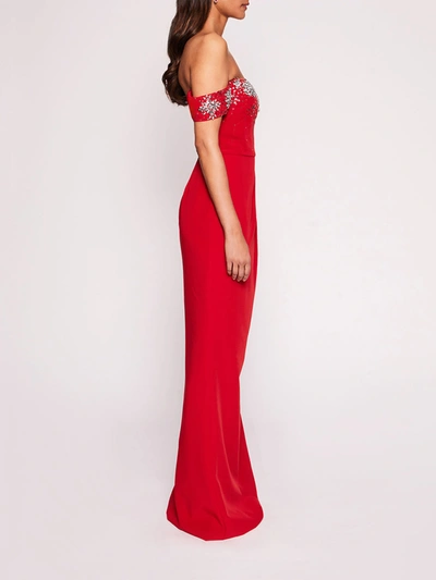 Shop Marchesa Draped Bodice Gown In Lipstick Red