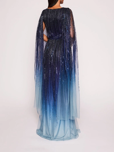 Shop Marchesa Ombre Beaded Gown In Navy Multi