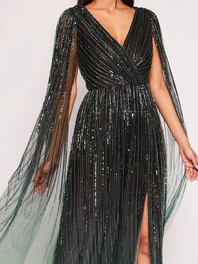 Shop Marchesa Ombre Beaded Gown In Emerald Multi