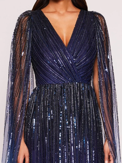 Shop Marchesa Ombre Beaded Gown In Navy Multi