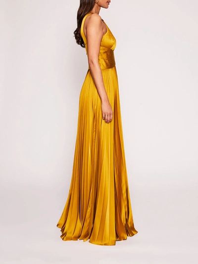 Shop Marchesa Pleated Foil Gown In Gold