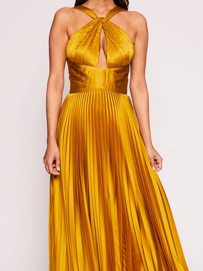 Shop Marchesa Pleated Foil Gown In Gold