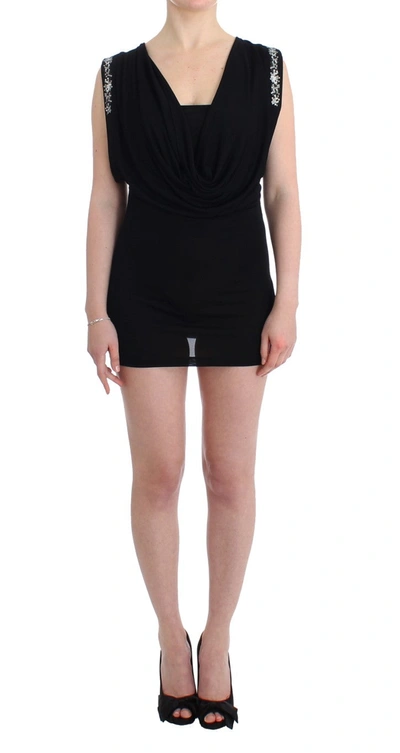 Shop Roccobarocco Embellished Jersey Mini Sheath Short Women's Dress In Black