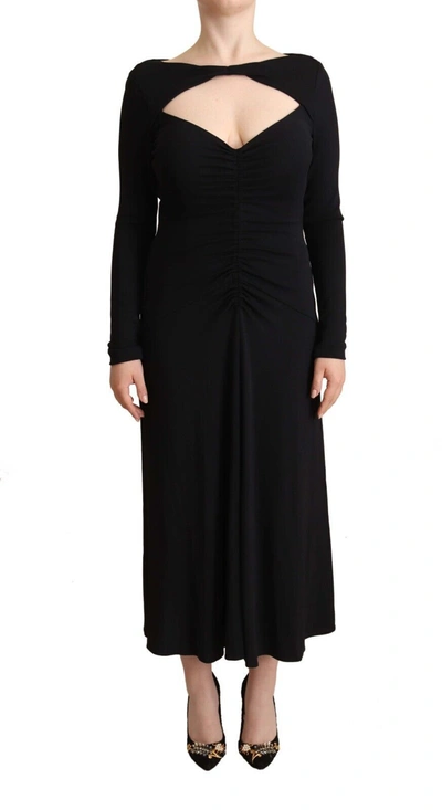 Shop Pinko Nylon Stretch Long Sleeves Deep V-neck Maxi Women's Dress In Black