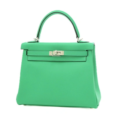 Shop Hermes Kelly 25 Leather Handbag () In Green