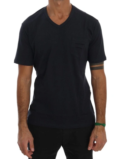Shop Daniele Alessandrini Cotton V-neck Men's T-shirt In Blue