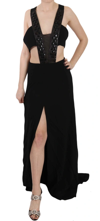 Shop John Richmond Crystal Leather Gown Flare Women's Dress In Black