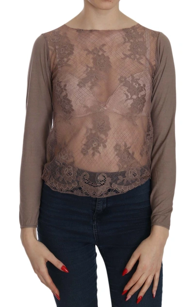 Shop Pink Memories Lace See Through Long Sleeve Women's Top In Brown