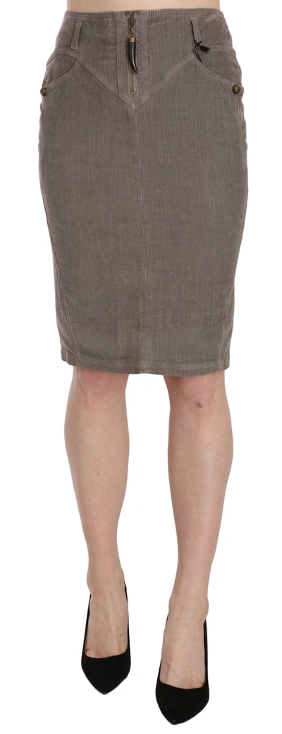 Shop Just Cavalli Corduroy Pencil Straight A-line Women's Skirt In Grey