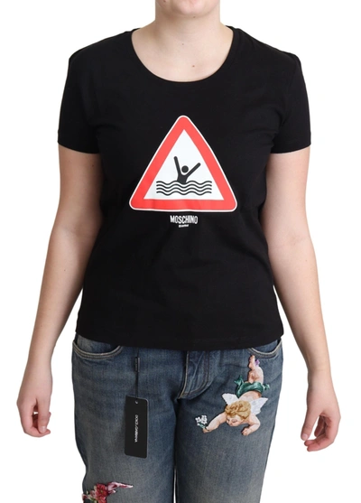 Shop Moschino Cotton Swim Graphic Triangle Printwomen's T-shirt In Black