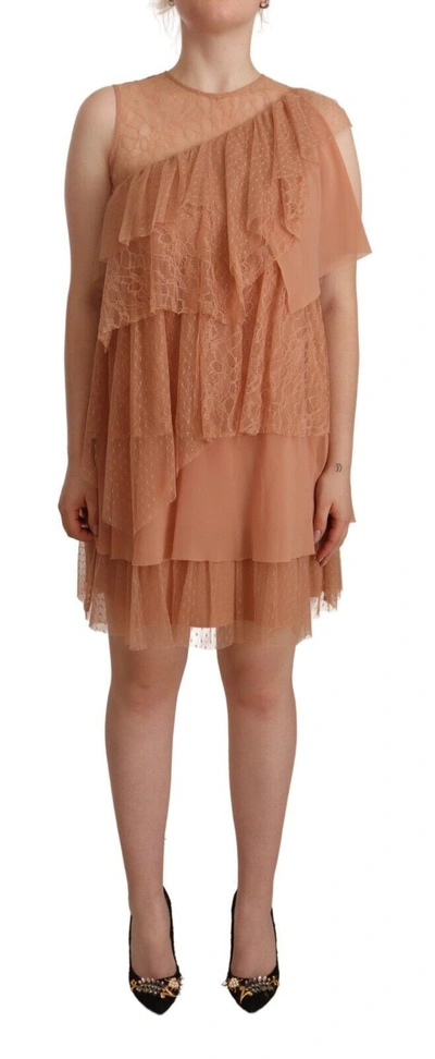 Shop Liu •jo Lace Sleeveless Mini Shift Laye Women's Dress In Pink