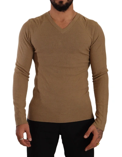 Shop Ermanno Scervino Wool Knit V-neck Men Pullover Men's Sweater In Brown