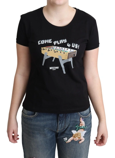 Shop Moschino Cotton Come Play 4 Us Print Tops Women's T-shirt In Black
