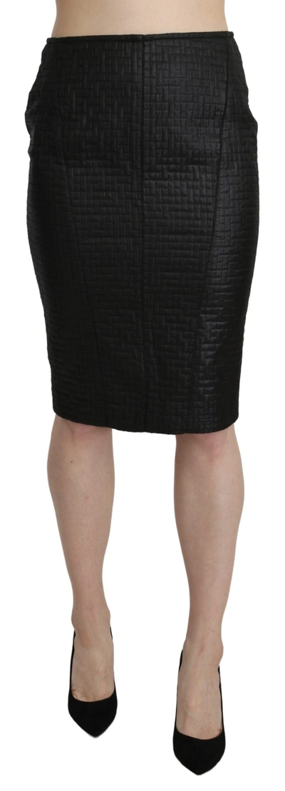 Gf Ferre' Black High Waist Viscose Knee Length Pencil Cut Skirt In Black