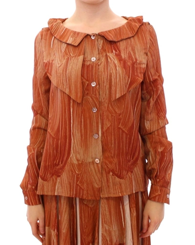 Shop Licia Florio Long Sleeve Button Front Blouse Women's Shirt In Orange