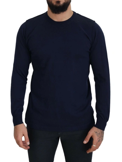 Shop Paolo Pecora Milano Cotton Crewneck Pullover Men's Sweater In Blue