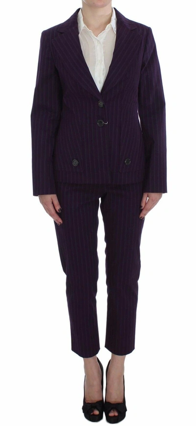 Shop Bencivenga Striped Stretch Coat Blazer Pants Women's Suit In Purple