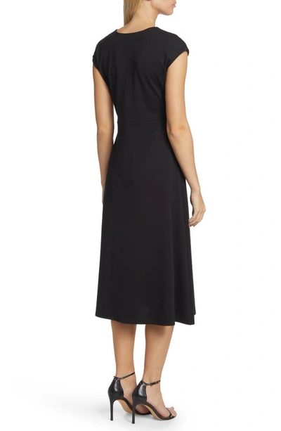 Shop Nordstrom Cap Sleeve Front Slit Knit Dress In Black