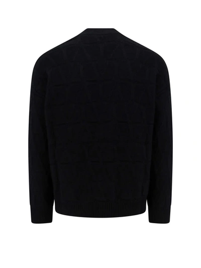 Valentino Textured Wool Cardigan With Embroidered Motif In Black