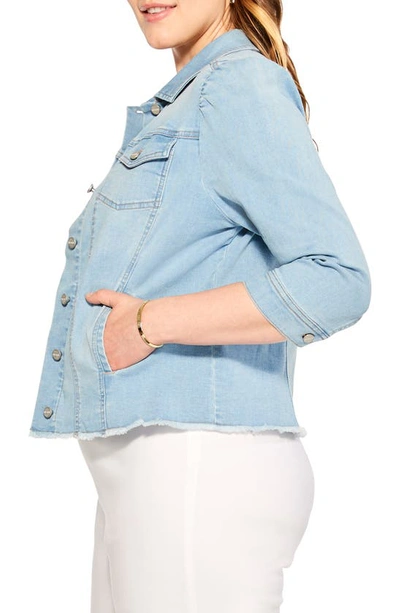 Shop Nic + Zoe Femme Sleeve Crop Denim Jacket In Breeze